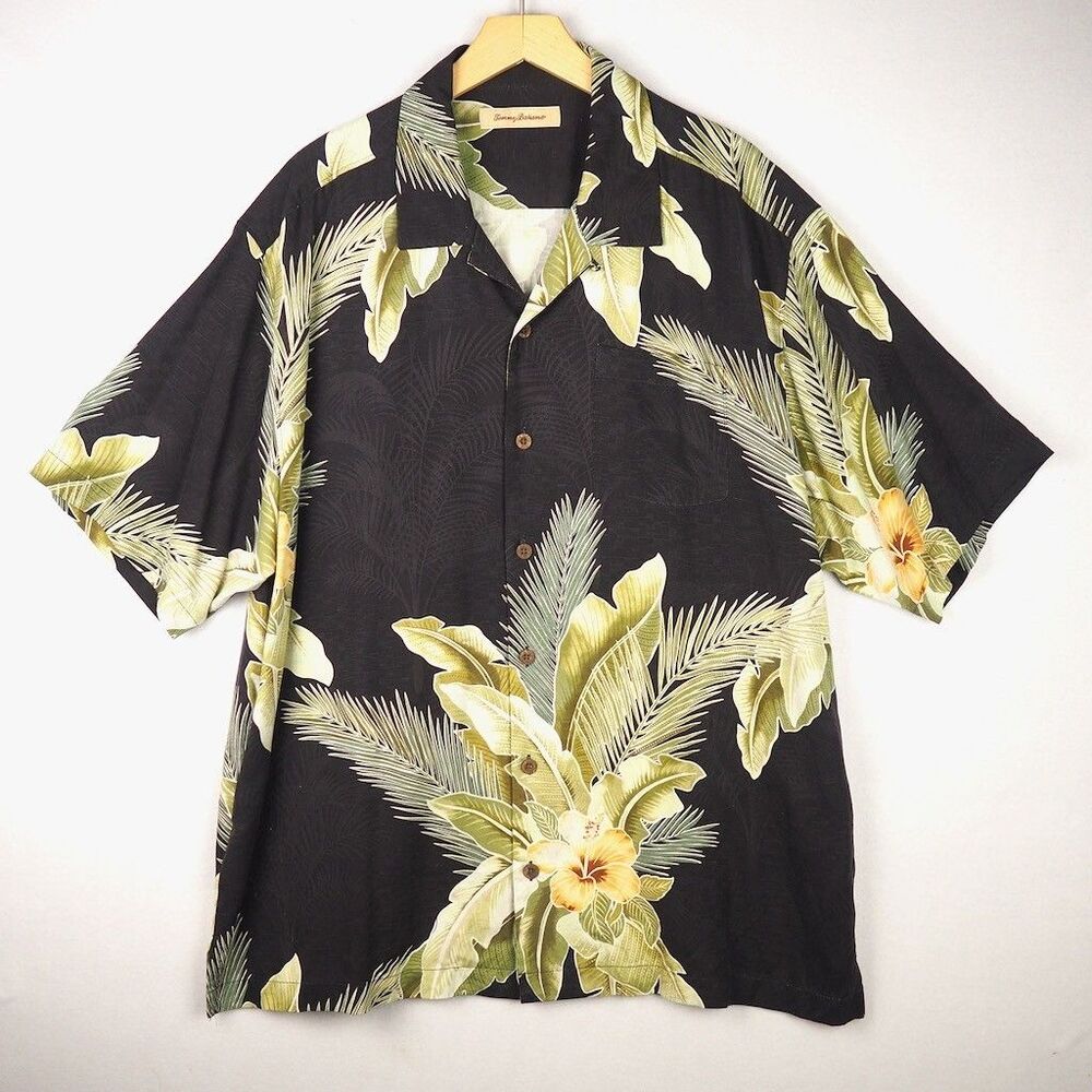 Men's Tommy Bahama Floral 100% Silk Short Sleeve Button Up Camp Shirt Size XL